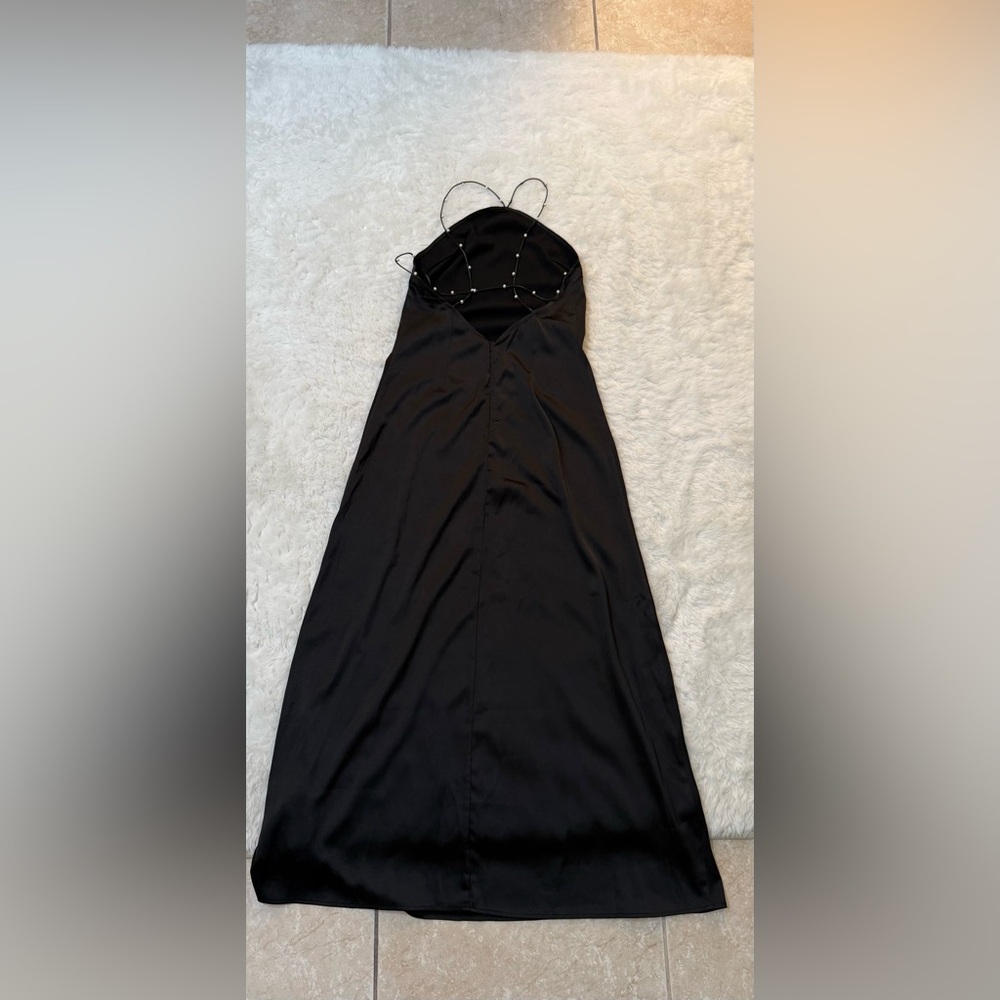 Commense Black Satin Slip Maxi Dress with Chain Straps - Picture 13 of 14